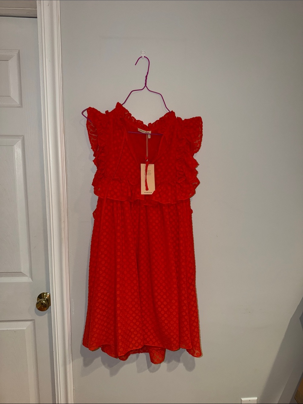 Bright Red Ruffle Shift Dress